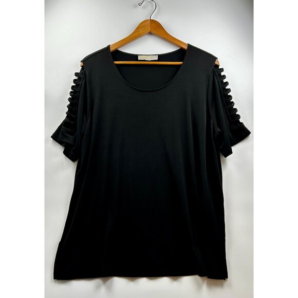 Michael Kors Blk Grunge Glam Elevated Casual Cold Shoulder Cutout Sleeve Top XL - Picture 2 of 8